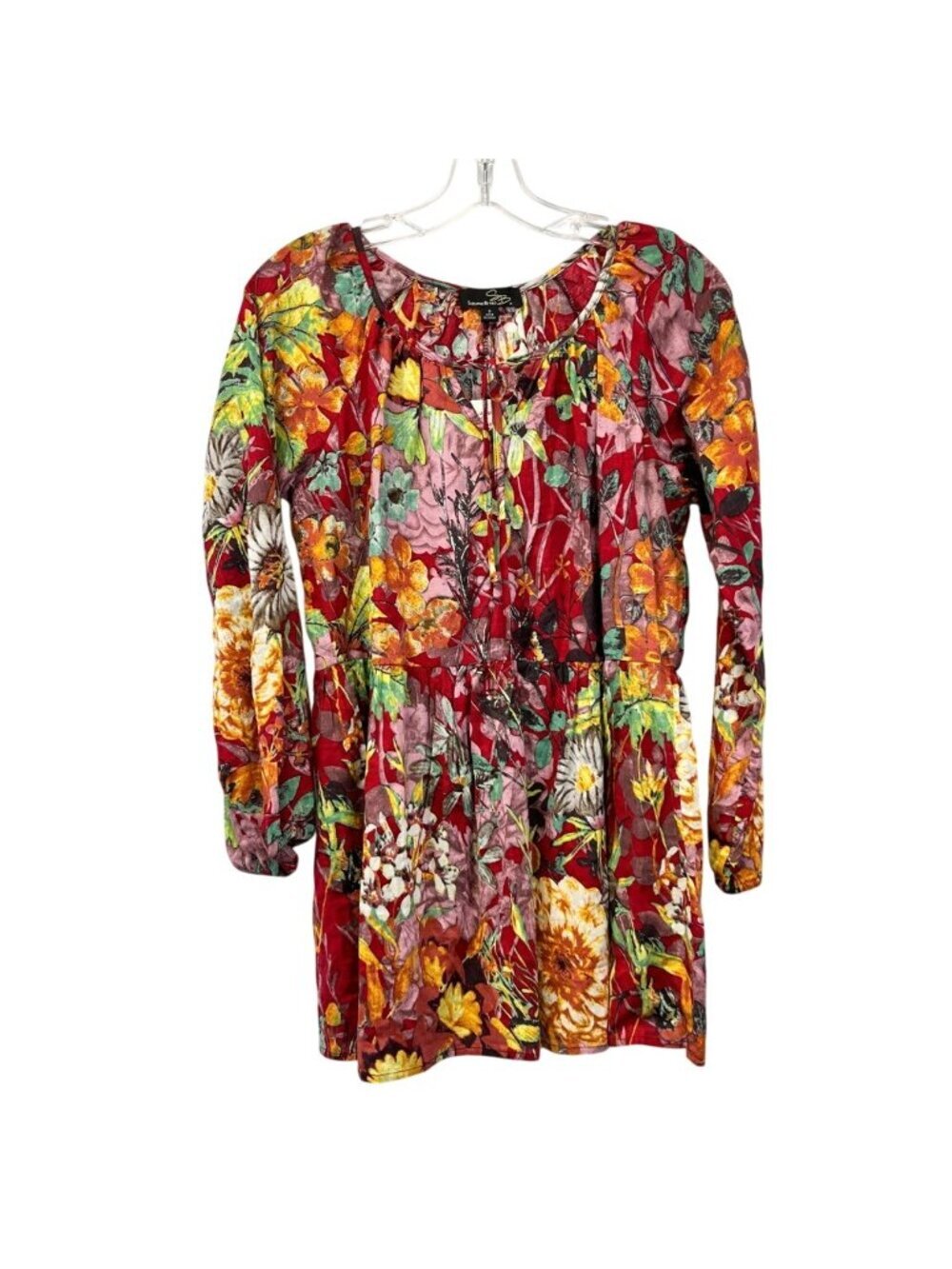 Suzanne Betro Womens Tunic Top Multicolor Floral Long Sleeve Smocked S New